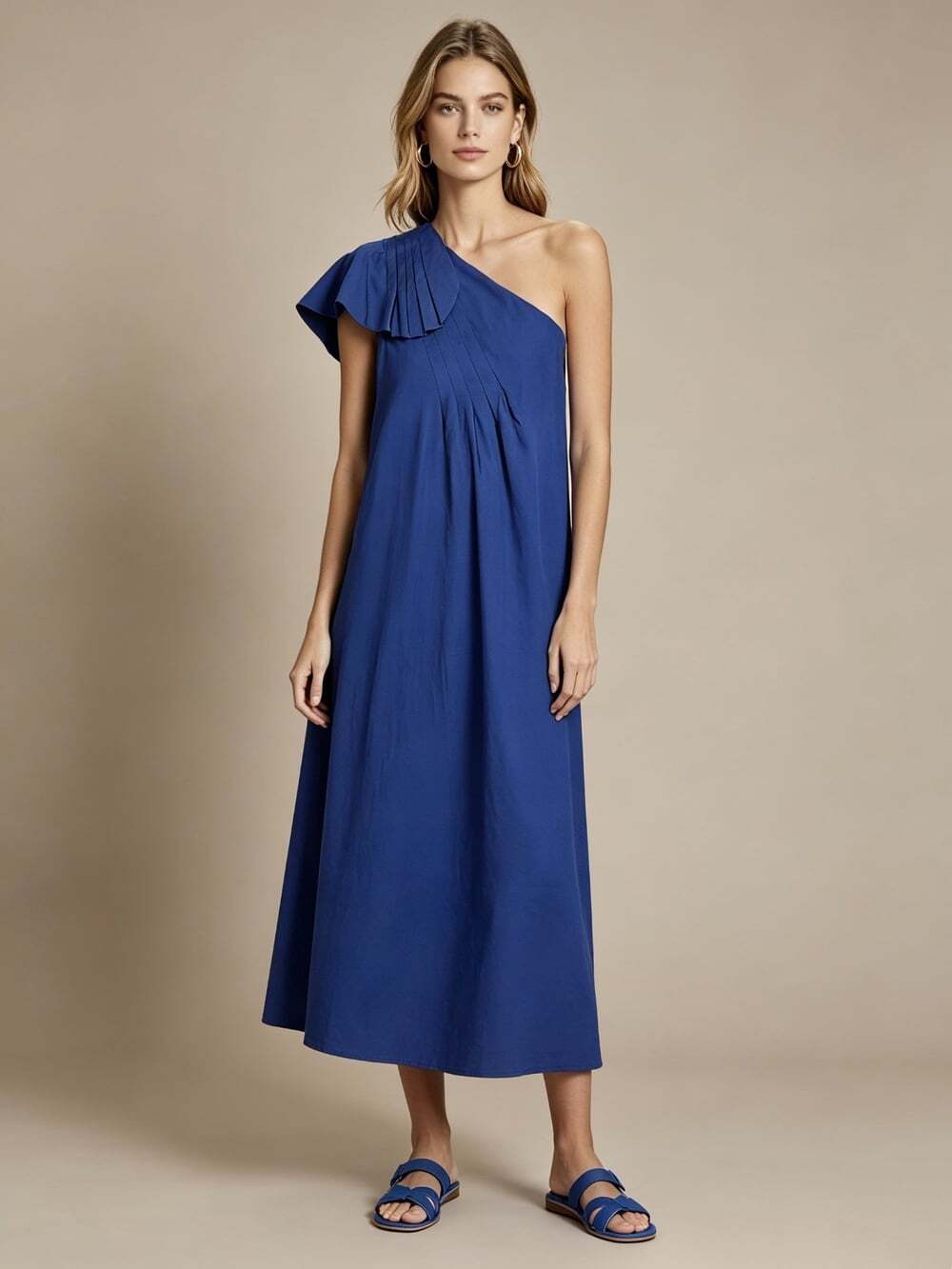 NWT Farm Rio Blue One Should Linen Blend Midi Dress Size L